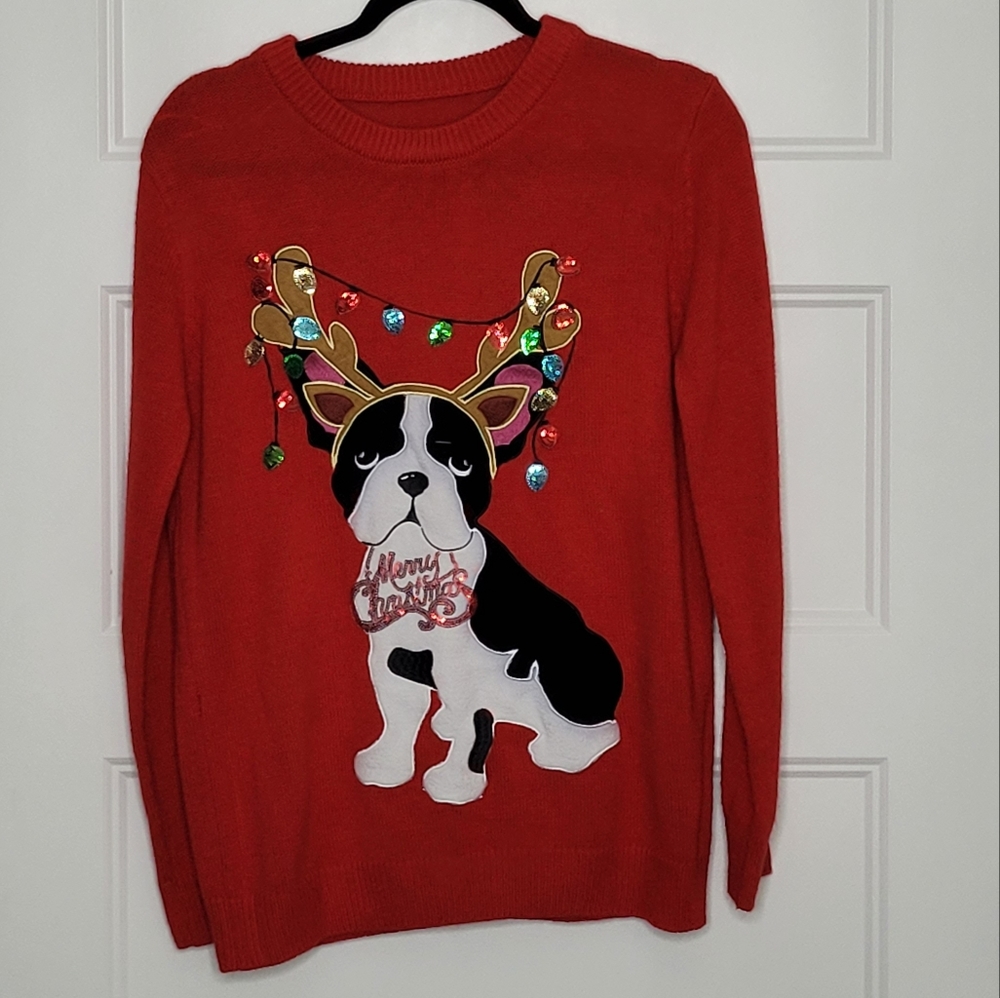 Ugly Christmas Sweater Cute Dog Women's M